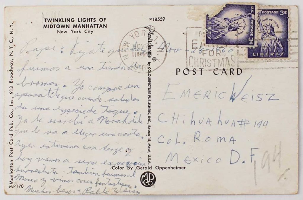 Postal para Emérico, mandada en los años 60´s desde Nueva York por su hijo Pablo